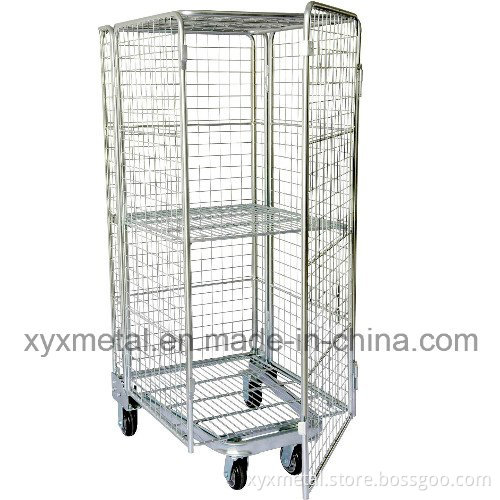 Four Sided Security Rolling Mobile Cage, Folding Roll Container